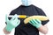 Genetically modified banana and syringe in male hands
