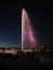 Geneva -night view .The fountain reaches a height of 140 meters and draws water