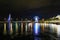 Geneva, Switzerland 8 September 2023: Night riverside view with beautiful reflections of Geneva city, Switzerland