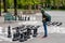 Geneva, Switzerland - April 16, 2019: People playing traditional oversized street chess in Parc des Bastions