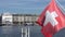 GENEVA, SWITZERLAND - JULY 06, 2017: Geneva, Geneva Lake and Swiss flag.