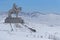 The Genghis Khan Equestrian Statue in winter mountain landscape