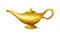 Genies golden lamp. Fantasy ancient magical vessel