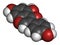 Genistein isoflavone molecule. 3D rendering. Atoms are represented as spheres with conventional color coding: hydrogen white,.