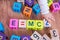 Genius baby with high IQ is playing with cubes and writing formulas