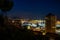 Genoa harbor landscape at night, Italy