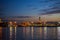 Genoa harbor landscape at night. Italy, Europe.