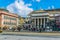 GENOA, ITALY, MARCH 13, 2016: people are walking in front of the Garibaldi Statue and Teatro Carlo Felice in Genoa