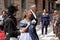 GENOA, ITALY - MAY 5 2018 - 19 century dress parade for Euroflora Exhibit in the unique scenario of the Nervi