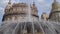 Genoa, Liguria, Italy - circa 2019: Genova fountain Piazza de Ferrari. The famous fountain and the surrounding buildings at Piazza