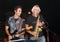 Genoa Pegli 6 July 2019: the saxophonist and guitarist of the musical group `Audio 80` 