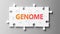 Genome complex like a puzzle - pictured as word Genome on a puzzle pieces to show that Genome can be difficult and needs