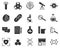 Genome, dna. Bioengineering glyph icons set. Biotechnology for health, researching, materials creating. Molecular biology,