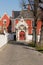 Gent, Belgium - April 1, 2020: Portal dated 1662 in the small beguinage Ter Hoye. Unesco Listed.