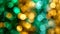 Gentle blur bokeh background in emerald green, pastel yellow, and champagne gold colors