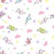Gentle cheerful seamless pattern of butterflies, hearts in pastel colors