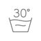 Gentle, delicate laundry, 30 degrees washing temperature line icon.