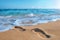 Gentle footprints in the sand leading towards the ocean