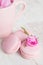 Gentle pink macaroons with rose