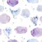 Gentle seamless pattern with birds, forget me not flowers and watercolor splashes. Romantic background with garden flowers.