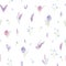 Gentle seamless pattern with pink and purple hydrangea and forget me not flowers. Romantic garden flowers.