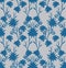 Gentle seamless pattern from the silhouettes of blue flowers on a light gray background. China style.