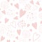 Gentle seamless pink pattern heart ornament decorated pink hand drawn background Valentines day print