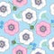 Gentle seamless polka dot pattern with flowers. Cute simple floral ornament.