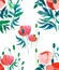 Gentle sophisticated gorgeous pattern of poppies and buds with green leaves watercolor