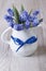 Gentle spring bouquet of blue muscari flowers in a jug