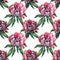 Gentle Summer Floral Seamless Pattern with Burgundy Peonies Flowers in Vintage Style, Botanical Greeting Card