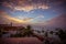 Gentle sunset with palm trees by the ocean in Zanzibar