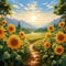 the gentle sway of a field of sunflowers, as they follow the path of the sun throughout the day by AI generated