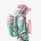 Gentle turquoise backpack mockup with pink inserts forgGirls