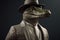 Gentleman boss crocodile aligator in hat, suit and tie. Banner header. AI generated