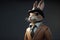 Gentleman, boss fluffy rabbit, hare in a hat, suit and tie. Banner header. AI generated