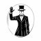 Gentleman in bowler hat and coat raises his right hand in warning. Vintage engraving style. Victorian Era vector