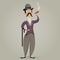 Gentleman with cigar and stick. Funny cartoon character.