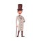 Gentleman in cylinder hat with walking stick flat vector illustration isolated.