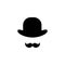 Gentleman icon isolated on white background. Silhouette of man`s head with big moustache and bowler hat