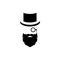 Gentleman icon isolated on white background. Silhouette of man`s head with moustache, lorgnette glasses,beard and hat