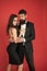 Gentleman and lady. Formal party. Formal gentleman and lady. Couple in love on date. business meetinf of bearded man and