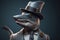 Gentleman shark boss in hat, suit and tie. Banner header. AI generated