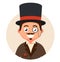 Gentleman in top hat and glasses in a bubble. cute character of the 19th century.