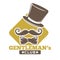 Gentlemans club logotype with hat, bowtie and mustache