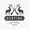 Gentlemens hunting club vector logo. Silhouettes proud deer with crossed guns symbol of gambling and elite monochrome