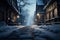 Gently falling snow transforms the quiet street into a haven