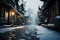 Gently falling snow transforms the quiet street into a haven
