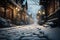 Gently falling snow transforms the quiet street into a haven