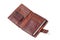Genuine leather wallet, close-up, white background, isolate, many compartments for money, cards and documents